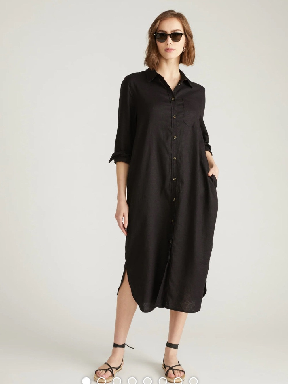 Universal Standard Odeon Linen  Midi Shirt Dress In Black